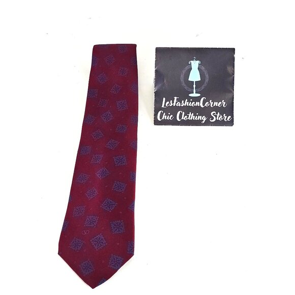 Valentino Cravatte Men's Silk Tie Red & Blue Geometric Pattern Made In Italy 248 - Picture 3 of 11